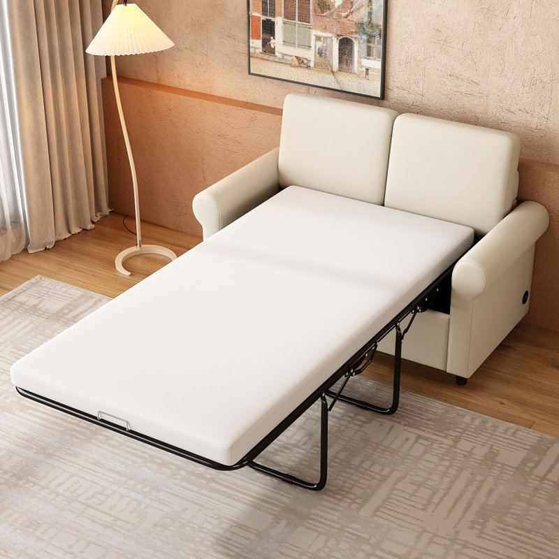 57.4" Pull Out Sofa Bed,Sleeper Sofa Bed, Beige Velvet