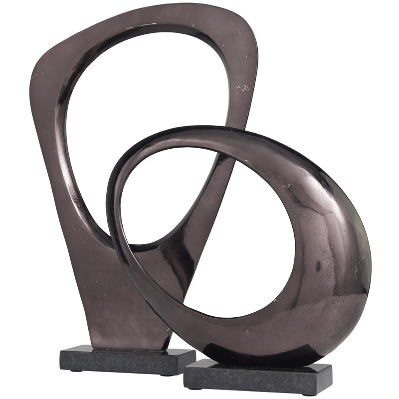 Bhimsen Aluminum Metal Abstract Decorative Silver Sculpture with Marble Base Set, Dark Gray