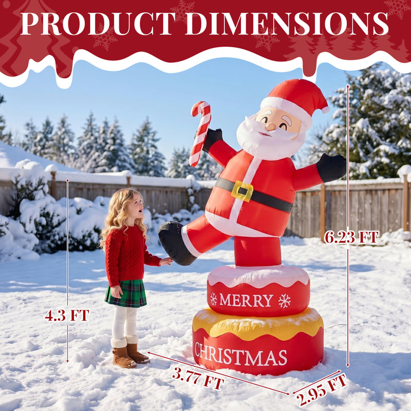 Décoration de Noël pour l'extérieur 6 pi, 6 pi, père Noël, gonflable avec 4 lumières DEL, polyester 210D, 1 400 mA