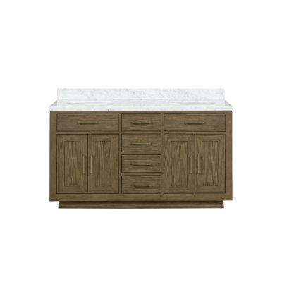 Grey Oak Double Bath Vanity 60 In. W X 22 In. D, With Carrara Marble Top