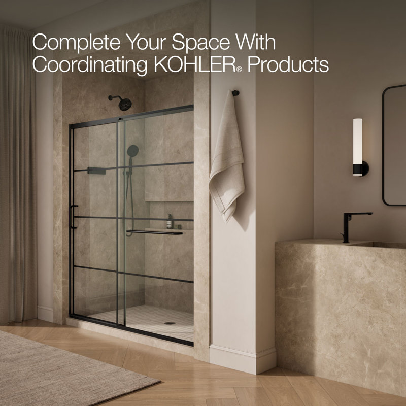 Sliding Shower Door, 75-1/2-In H X 68-1/4 - 71-5/8-In W, Crystal Clear w/Rectangular Grid