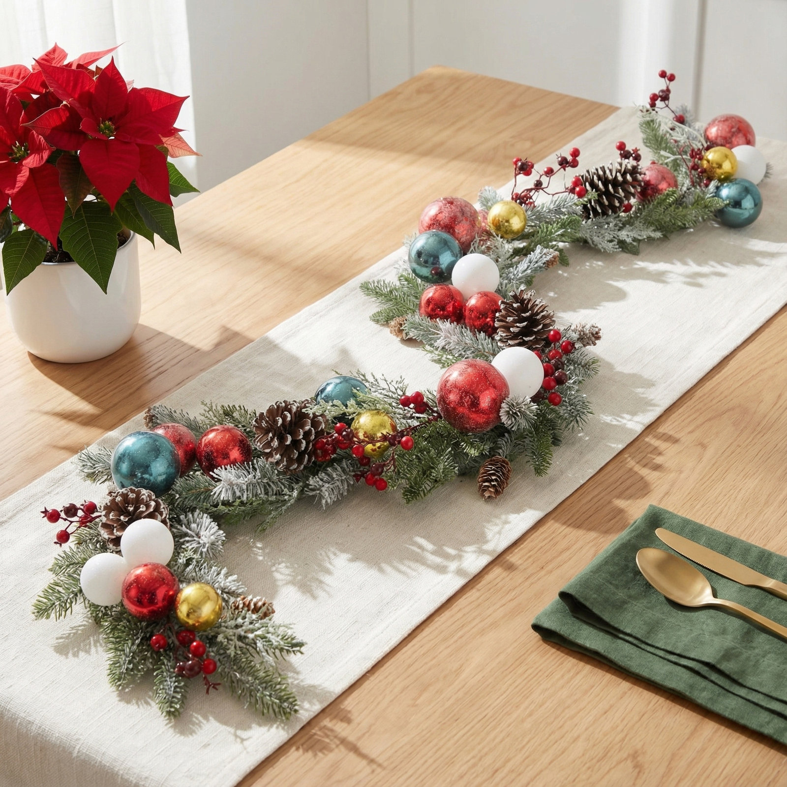 72" Artificial Shiny Ball Frosted Christmas Garland, Multicolor