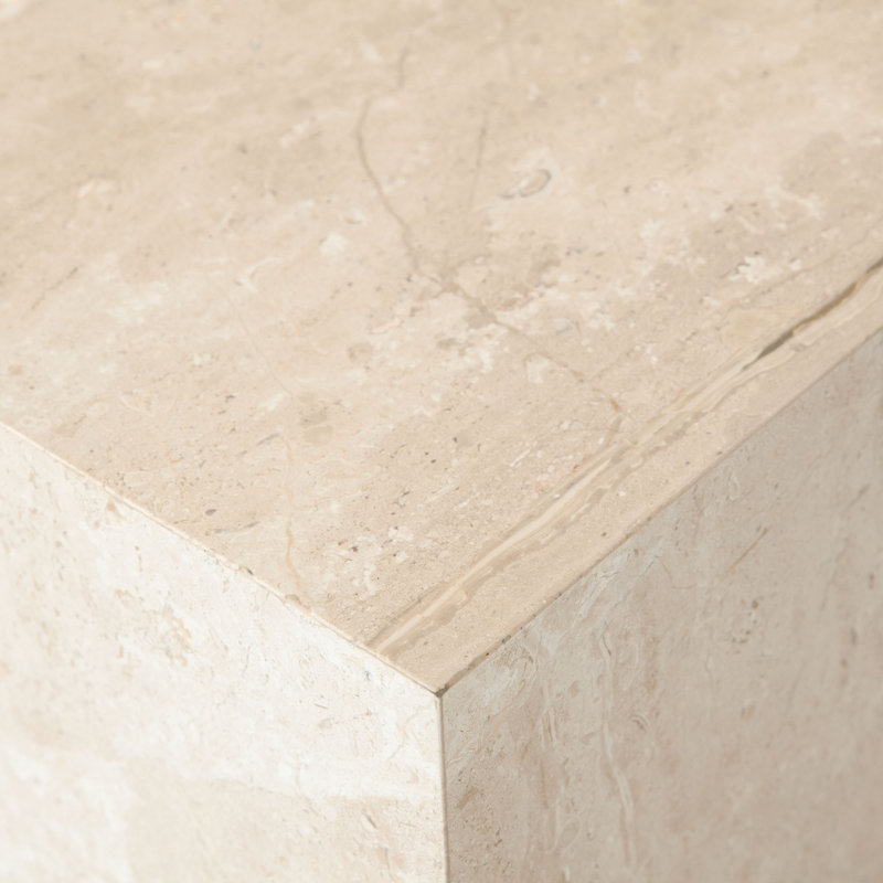Beige Marble Square Pedestal End Table