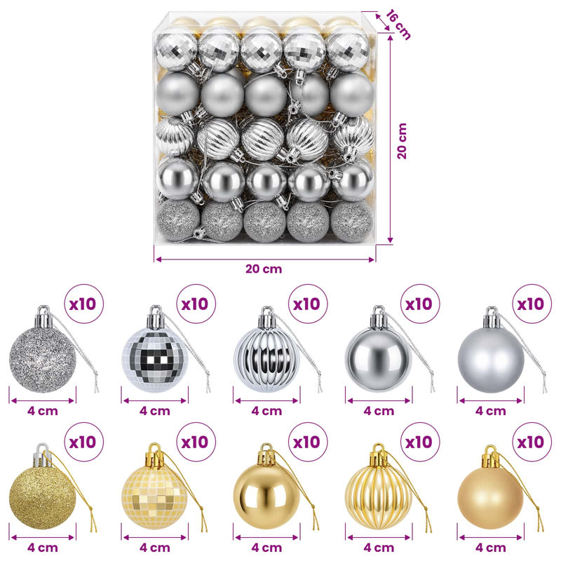 4cm Polystyrene Bauble, Silver, Gold