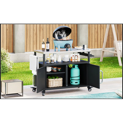 Îlot de cuisine extérieur en acier inoxydable durable avec rangement, étagère à épices et roues verrouillables pour une expérience de barbecue améliorée
