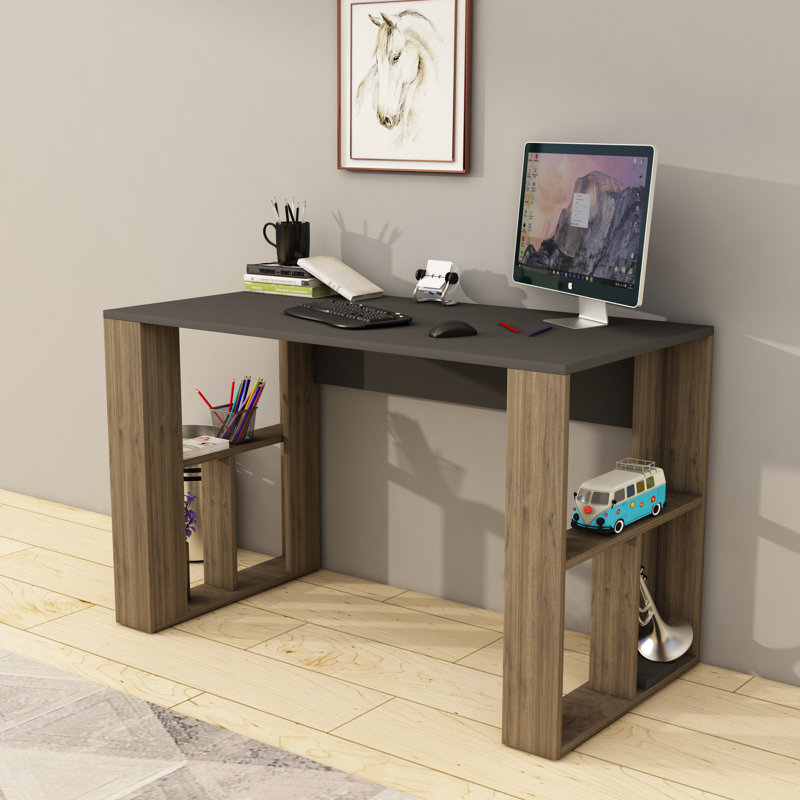 Enika Computer Desk, Walnut, Anthracite