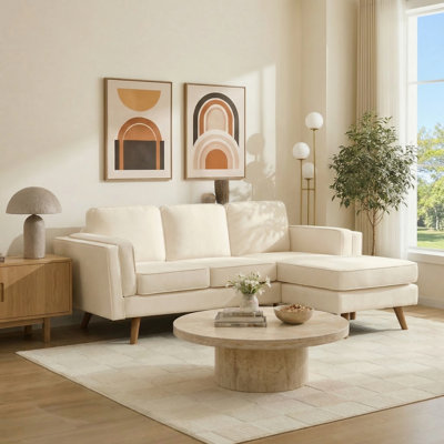 84'' Upholstered Reversible Sectional Sofa with Chaise, Movable Ottoman, Solid Wood Legs and Frame
