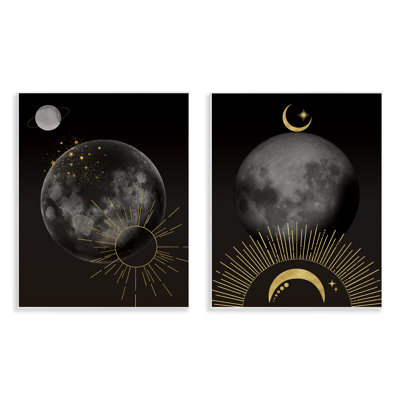 Ensemble de 2 plaques murales célestes dorées soleil et lune, design par Daniela Santiago