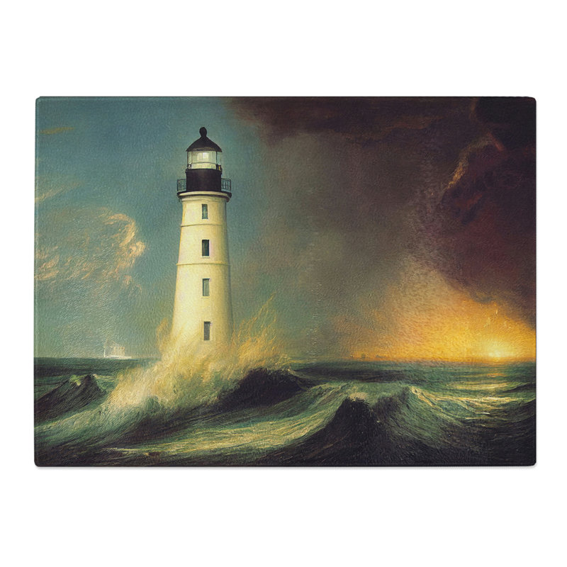 Dashing Lighthouse Seascape  Glass Chopping Board