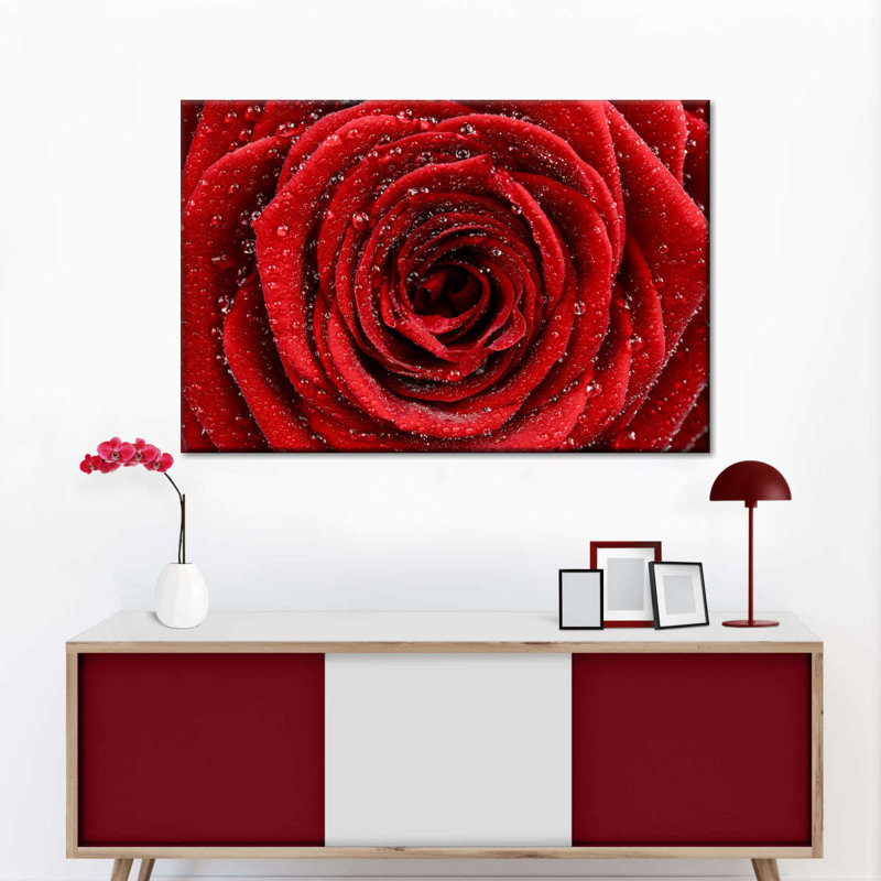 Impression sur toile «Damp Red Rose», H 16 po x l 24 po x P 1,25 po