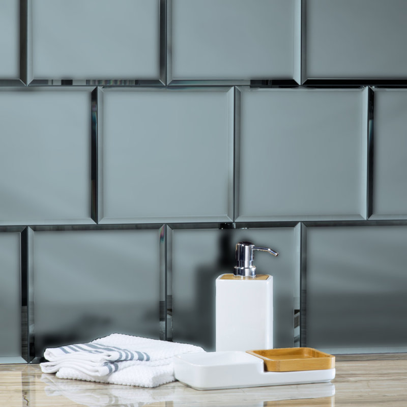 Frosted Reflections 8 in. x 8 in. Matte Glass Mirror Beveled Large Format Square Decorative Kitchen & Bathroom Wall Tile