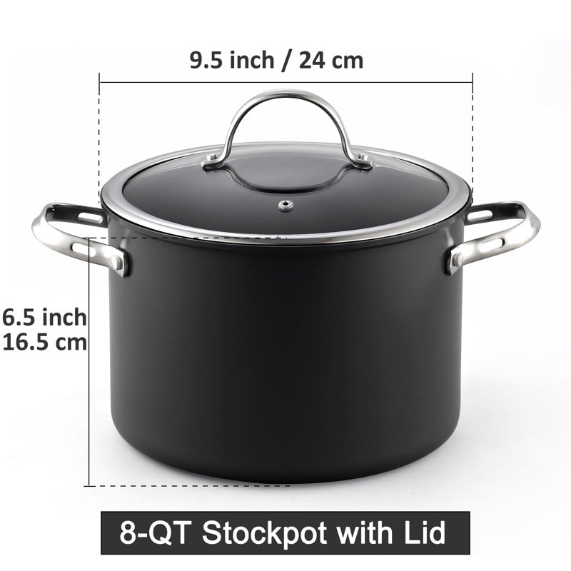 Cooks Standard Classic 8-Quart Stock Pot Dutch Oven Casserole with Glass Lid, Hard Anodized Nonstick Stockpot, Not Induction, Black