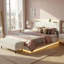 European Double & King Size Velvet Ottoman Bed With Surround LED Lights, Storage Frame With Charging Port, White-1558286872