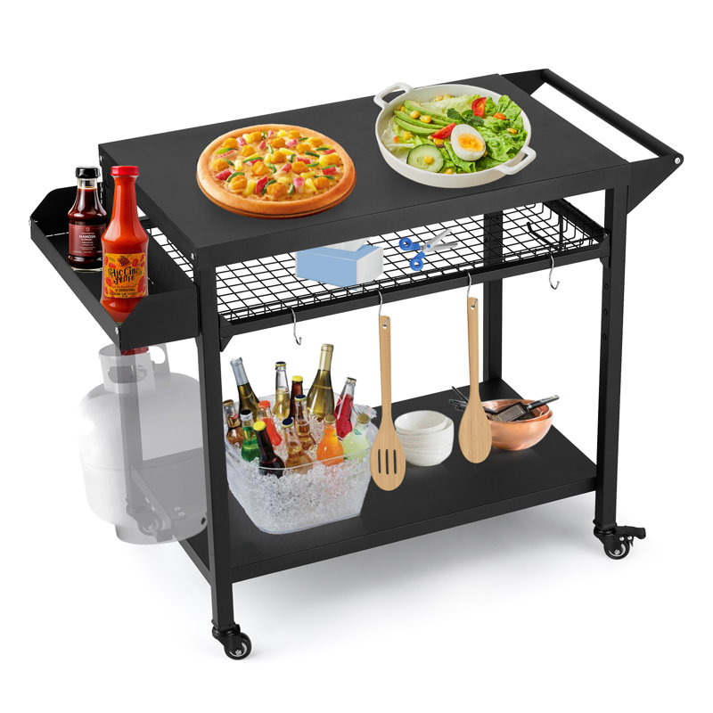 Chariot de barbecue mobile à trois tablettes avec quatre roues