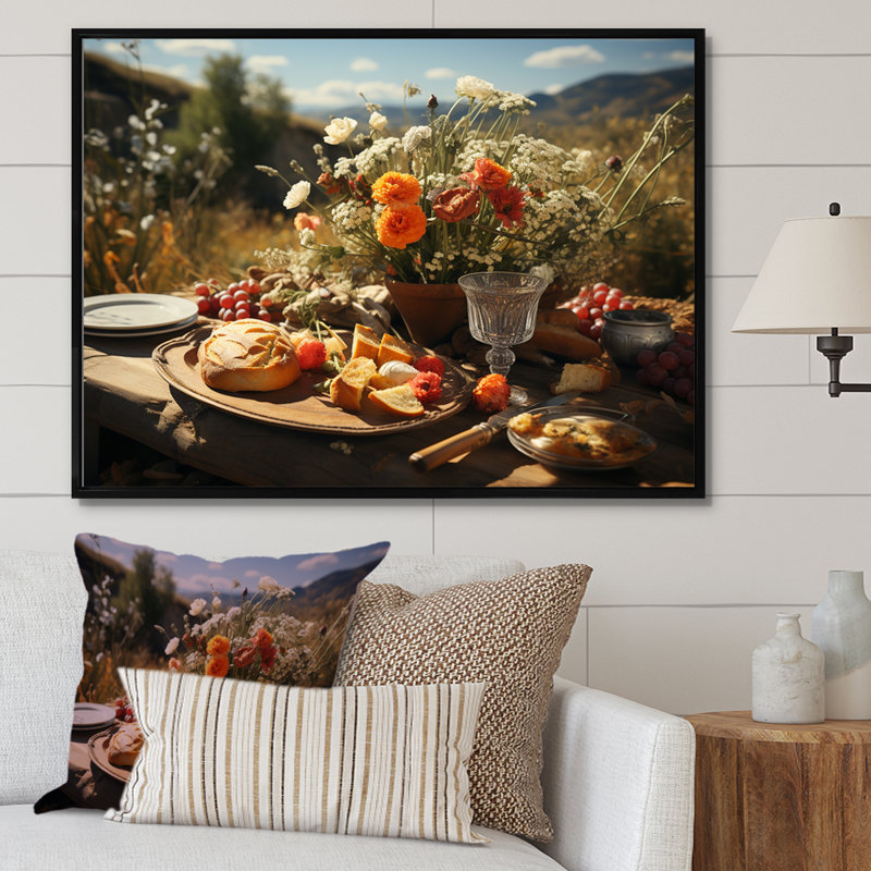 «Rustic Banquet In France II», reproduction sur toile, White Picture Framed, H 30 po x l 40 po