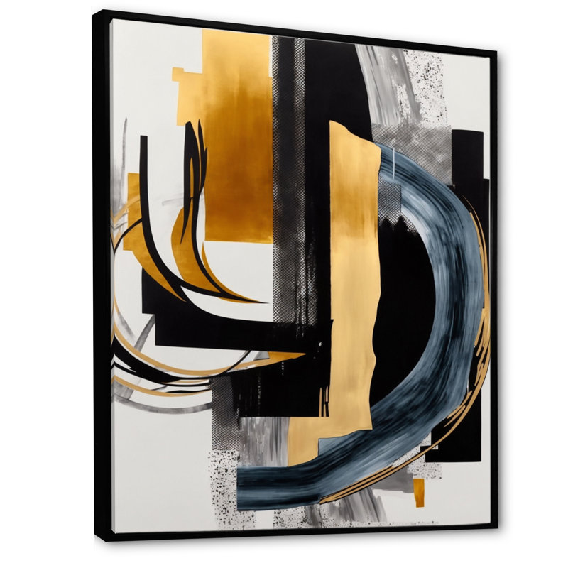 «Glam Gold and Black Expression II - Abstract Spirals», art mural, L 16 po x H 32 po, Cadre flottant noir