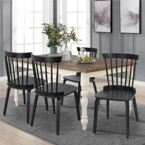Nadilyn Solid Wood Slat Back Windsor Side Chair set of 2 black 