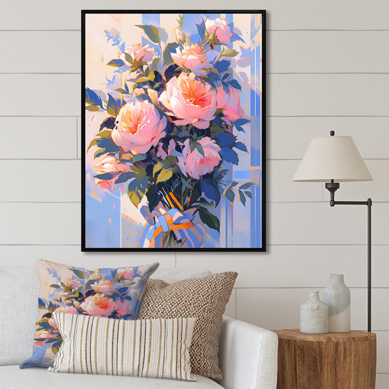 Peony Whisperes Bouquet - Peony Wall Art Living Room, Cadre flottant noir, H 40 po x l 30 po x P 1,5 po