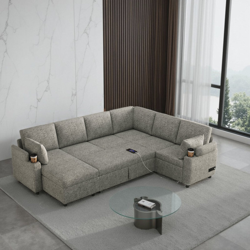 Canapé-lit modulaire en U 109,9 "Smart, Chenille gris pâle