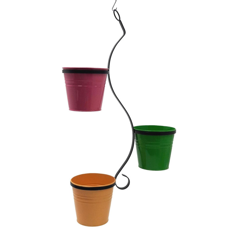 Jardinière suspendue en métal 3 pièces, Rose / vert / jaune, H 36 po x l 12 po x P 10 po