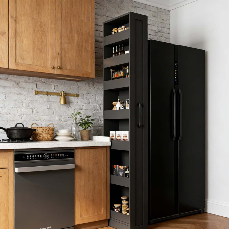 7 Tier Multi-functional Pull-out Storage Cabinet for Narrow Spaces, Black