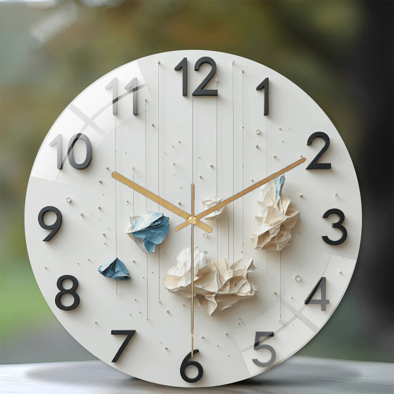 Horloge murale moderne avec art en papier unique - horloge murale en verre 12 po
