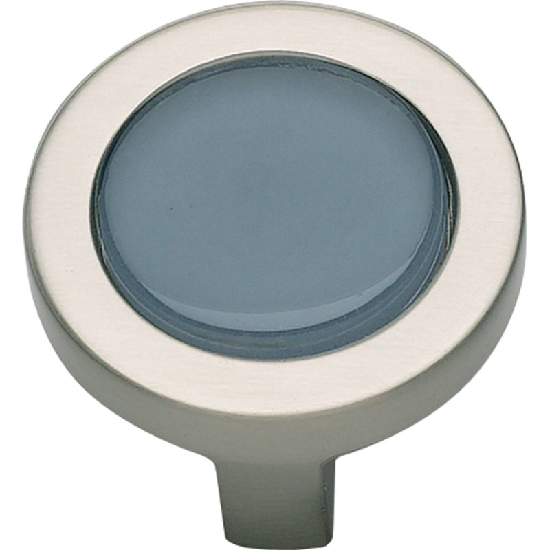 Round Brushed Nickel and Blue Modern Knob with Mounting Hardware