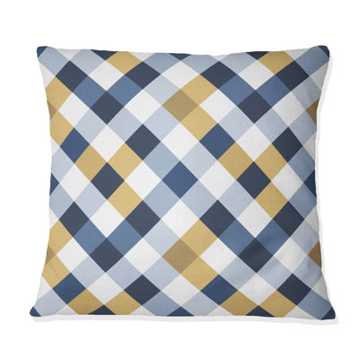 Imprimé vichy bleu et jaune III - Coussin moderne