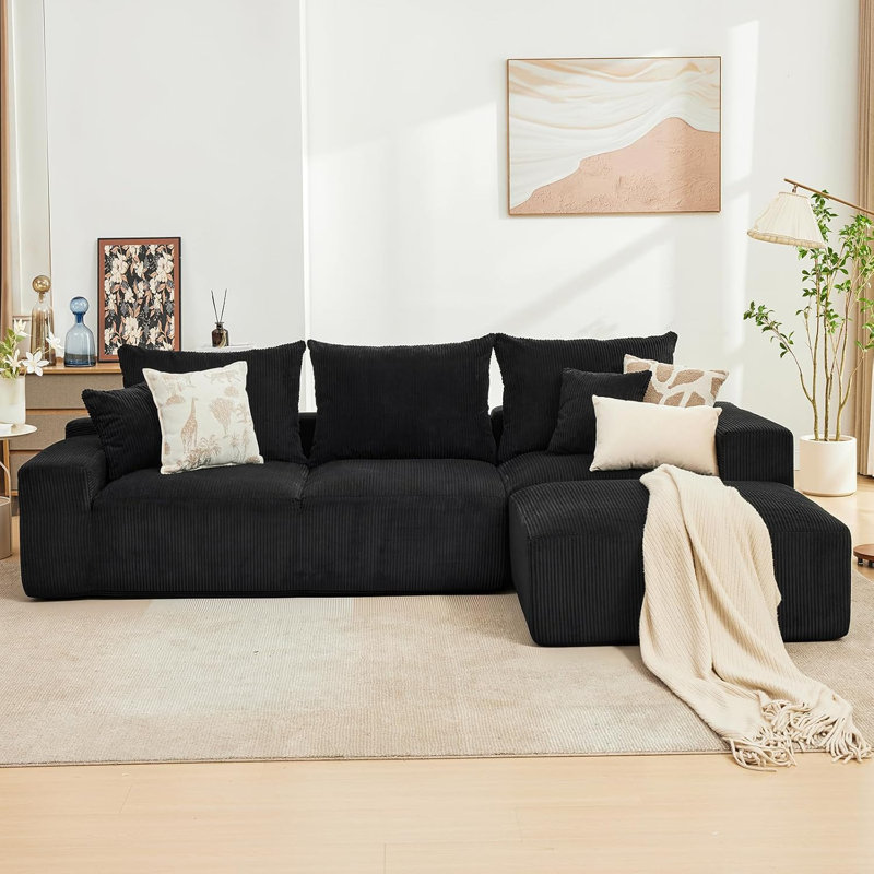 110" Oversized L-Shaped Sectional Sofa with Right Chaise, Cloud Couch with Corduroy & Memory Foam, Includes Throw Pillows