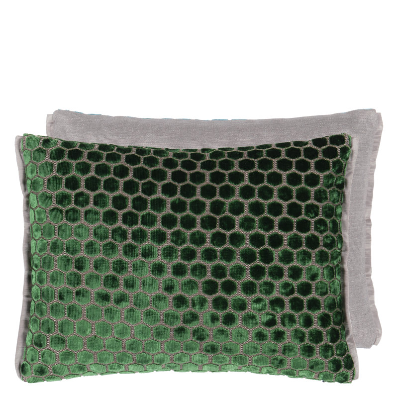 Jabot Velvet Decorative Pillow, 12" H x 16" W, Emerald Geometric