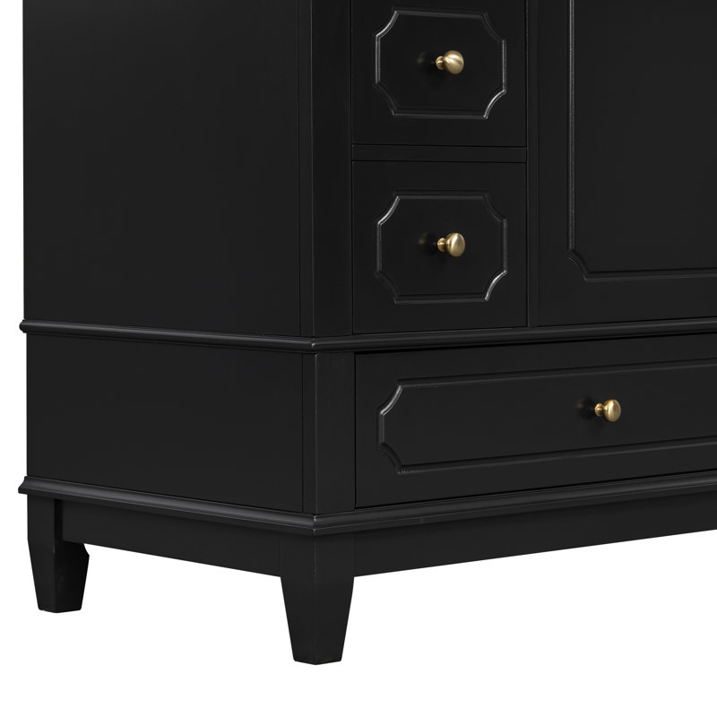 Meuble-lavabo simple 30 po en bois massif avec comptoir en céramique, Black
