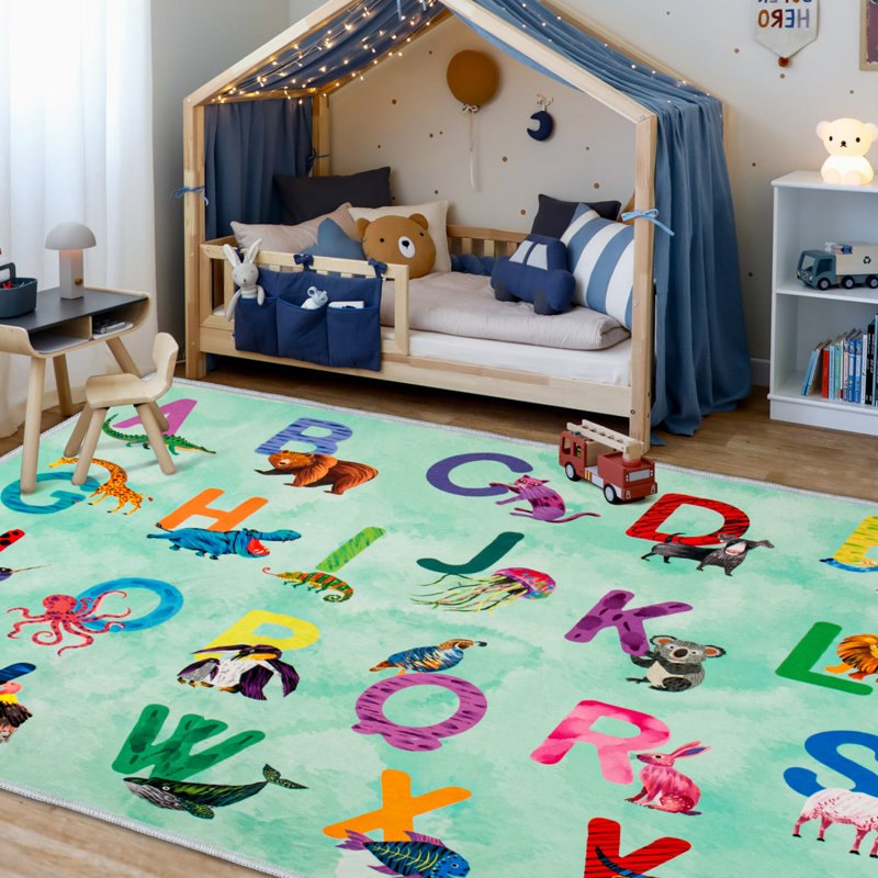 Tapis de classe Alphabet pour enfants, Rectangle 4' x 6'