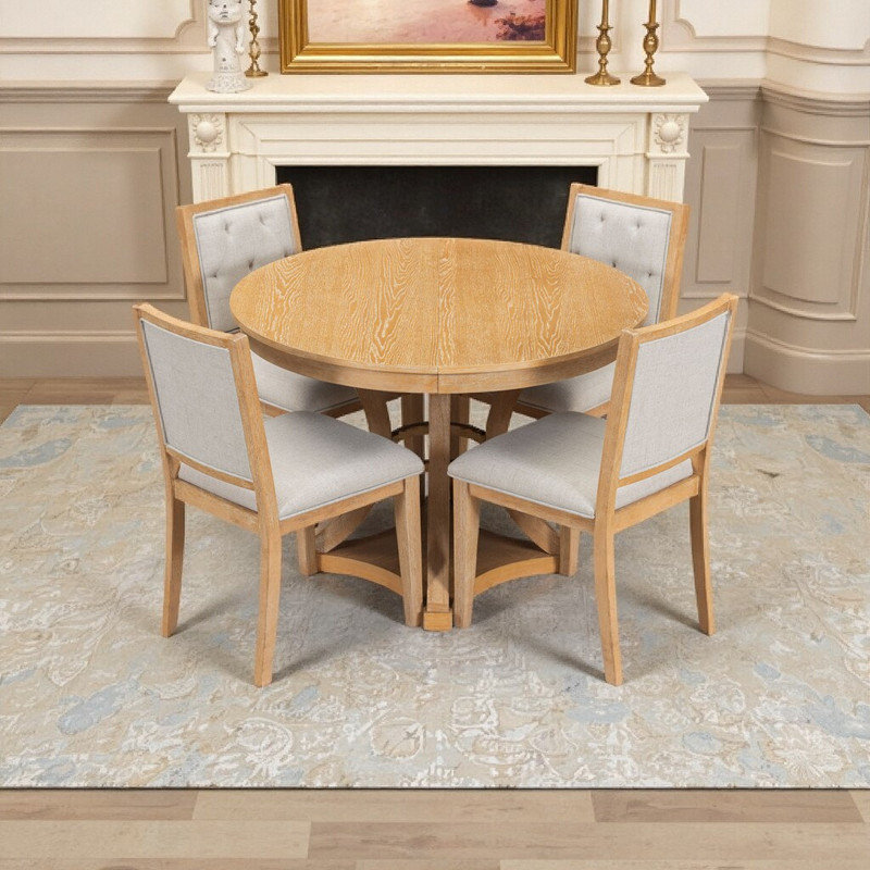 5-Piece Extendable Rustic Dining Table Set for 4-6, Solid Wood Frame & Padded Seats, Natural