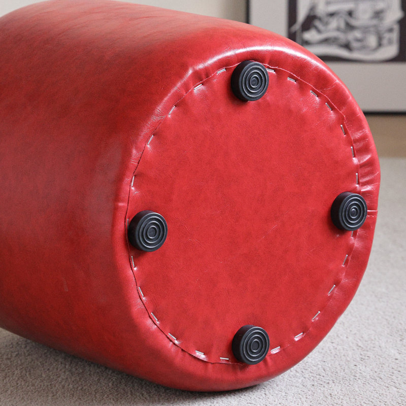 11.8In Small Round Faux Leather Upholstered Ottoman, Red