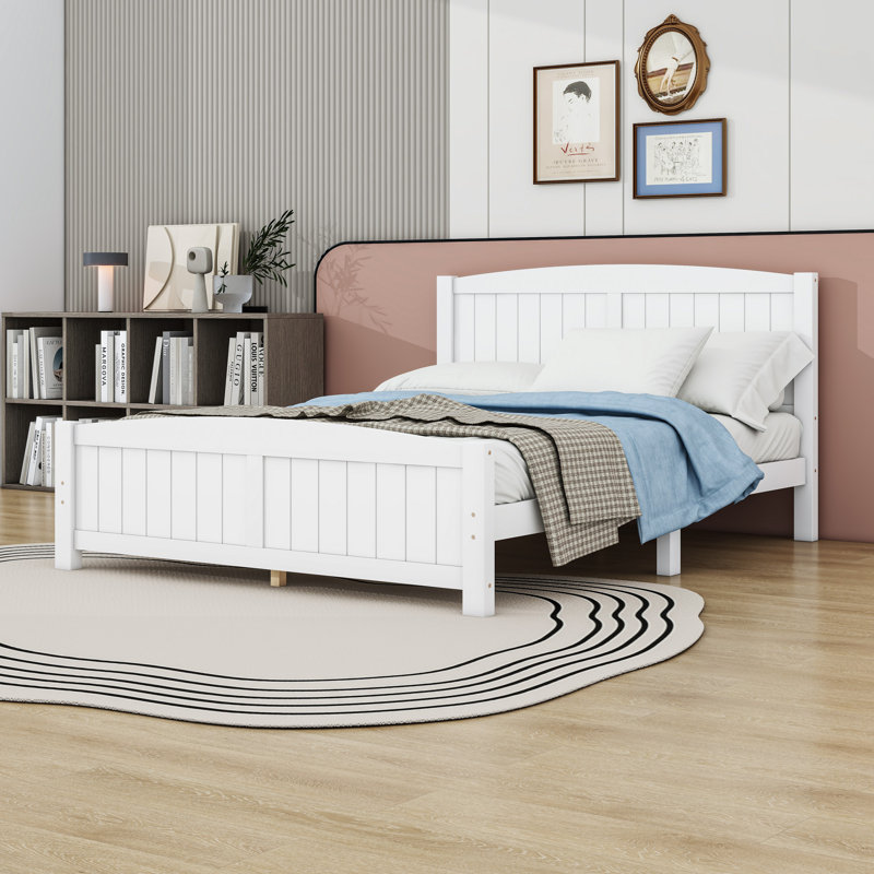 Lit plateforme en bois avec lattes et pieds de soutien renforcés, Blanc, Grand lit
