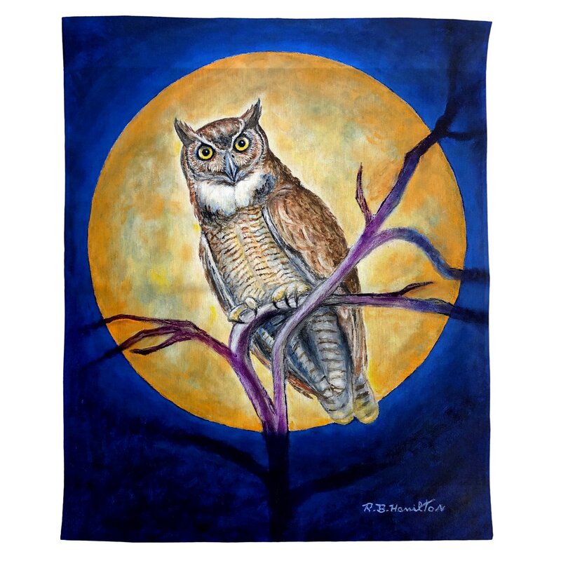 Owl wall tapestry - Polyester Owl in Moon Wall Hanging