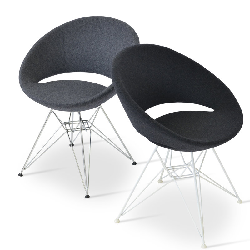 Chaise de salle à manger Crescent Tower, Gris foncé, Tissu en laine organique, Chrome