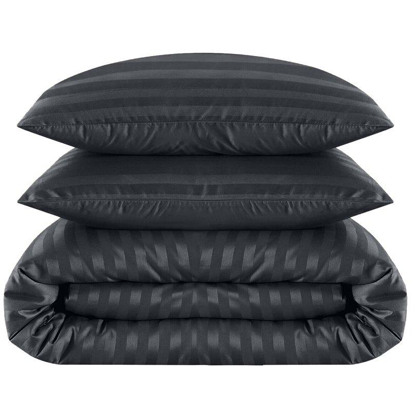 Microfiber 250 TC Reversible Stripe Duvet Cover Set with Pillowcases, Black, Super King Duvet Cover + 2 Standard Pillowcases