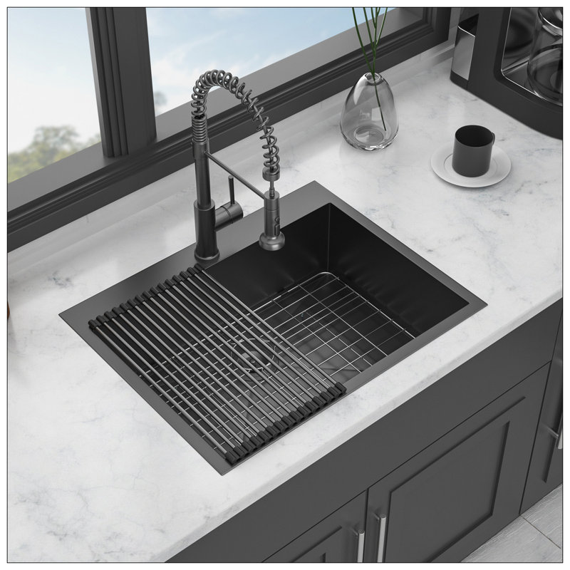 28 Kitchen Sink Drop In - 28X22 Gunmetal Black Drop In Topmount 18 Gauge Stainless Steel Kitchen Sink