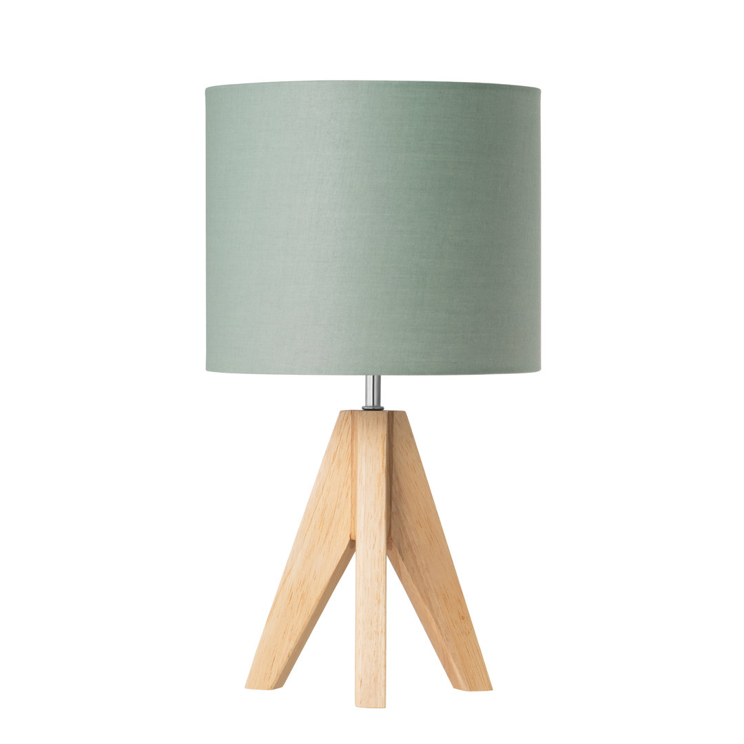 36Cm Wood Tripod Table Lamp With Linen Shade (Bulb Included)