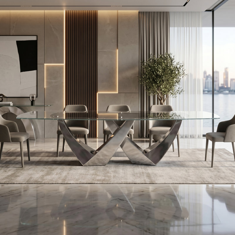 Ezio Glass Dining Table, 29.5" H x 48" W x 96" D