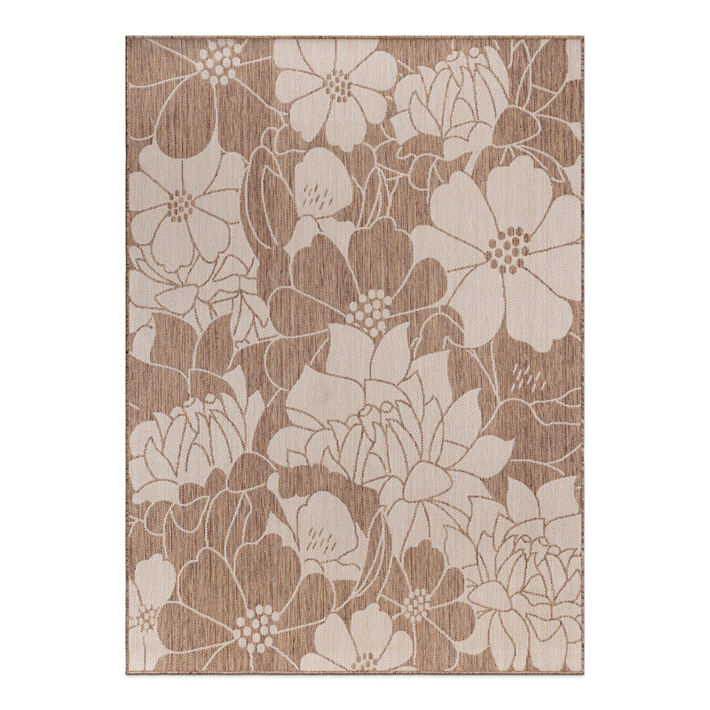 Kamarni Floral Brown/Beige Indoor&Outdoor Area Rug, Rectangle 5' x 7'