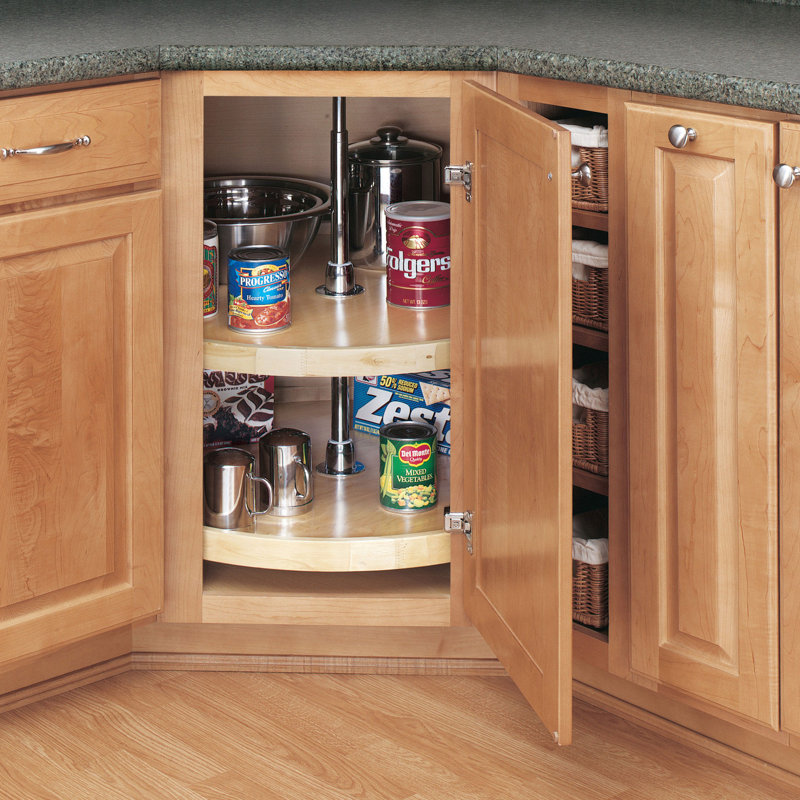 Wood Full-Circle 2-Shelf Lazy Susans for Corner Base Cabinets, 28.0" W