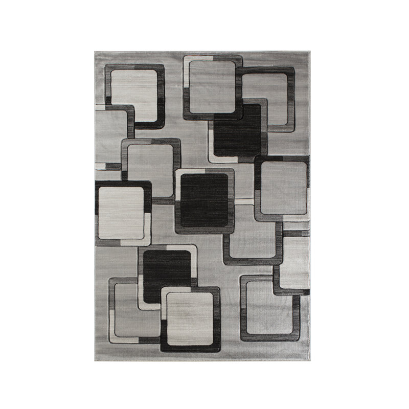 Tapis gris / noir à motif géométrique Adonia, Rectangle 3 pi 9 po x 5 pi 9 po