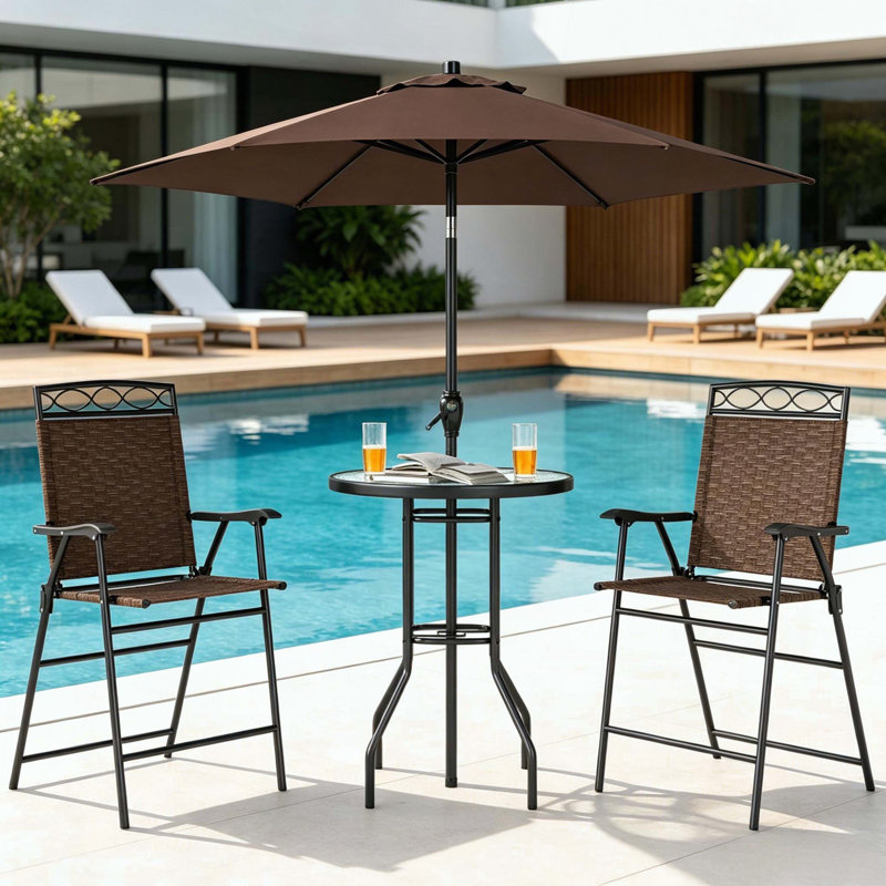 Outdoor Bar Set with Adjustable Umbrella