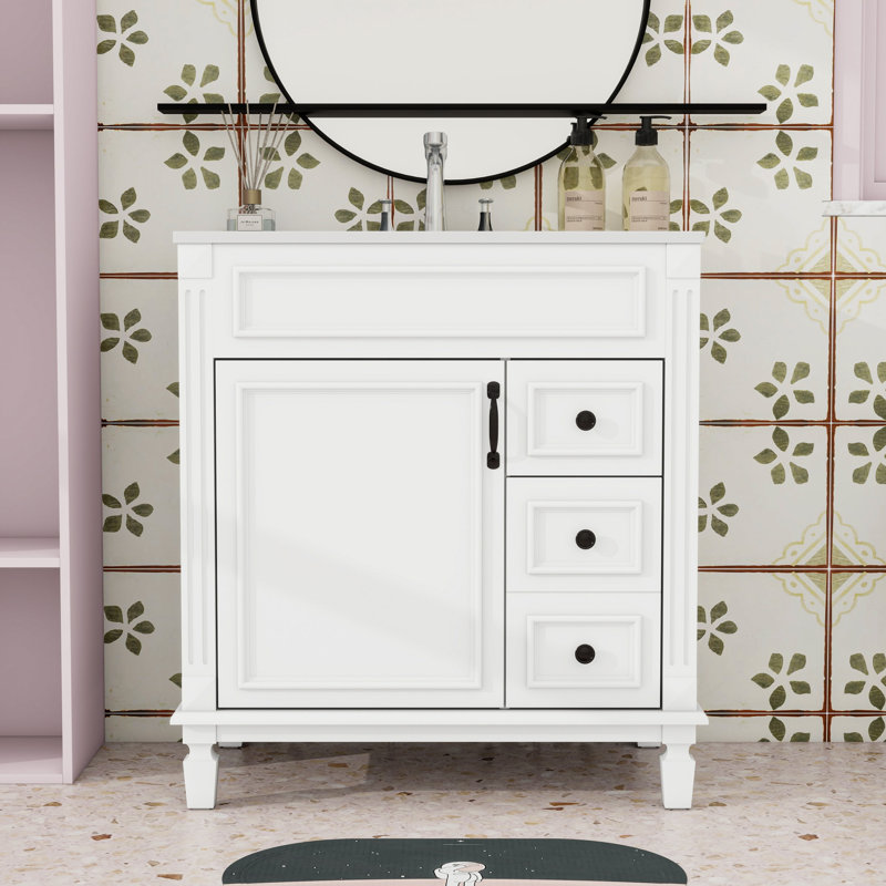 Meuble-lavabo avec 2 tiroirs et tablette réglable, White