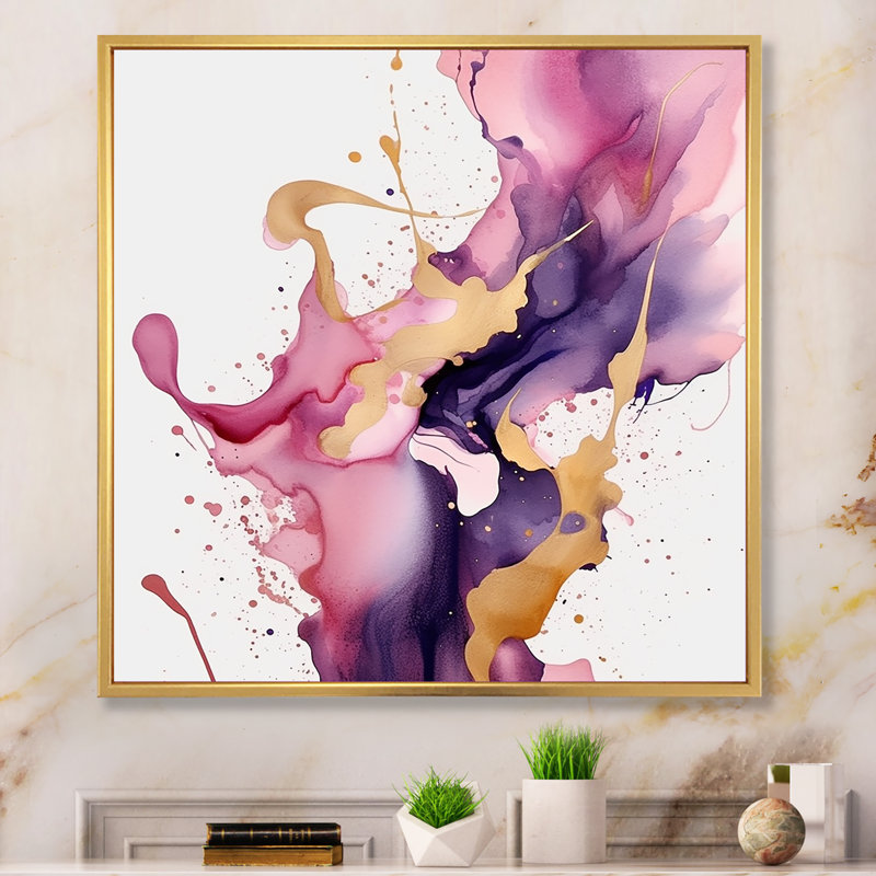 Mauve et rose V, Cadre flottant doré, H 36 po x l 36 po x P 1,5 po