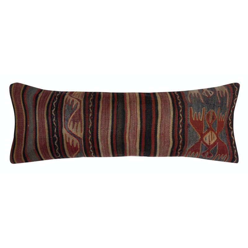 Housse de coussin lombaire 12 po x 33 po Kilim. Coussin décoratif rétro. Coussin en laine. Housse de coussin à tissage plat