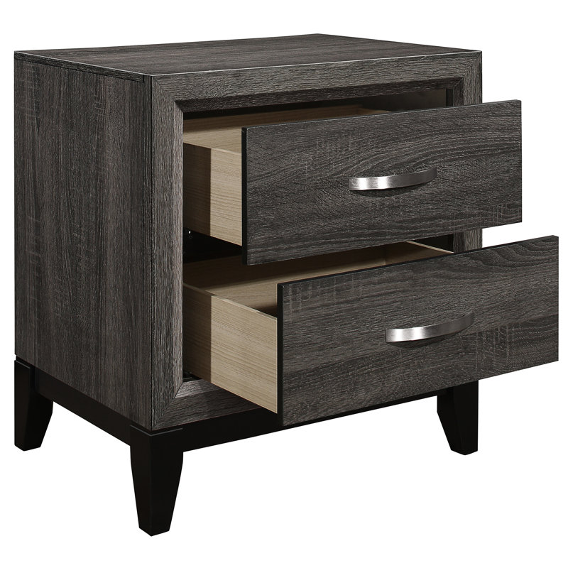 Table de chevet grise de style contemporain: 2 tiroirs, faux bois, table de chevet avec tiroirs et métal