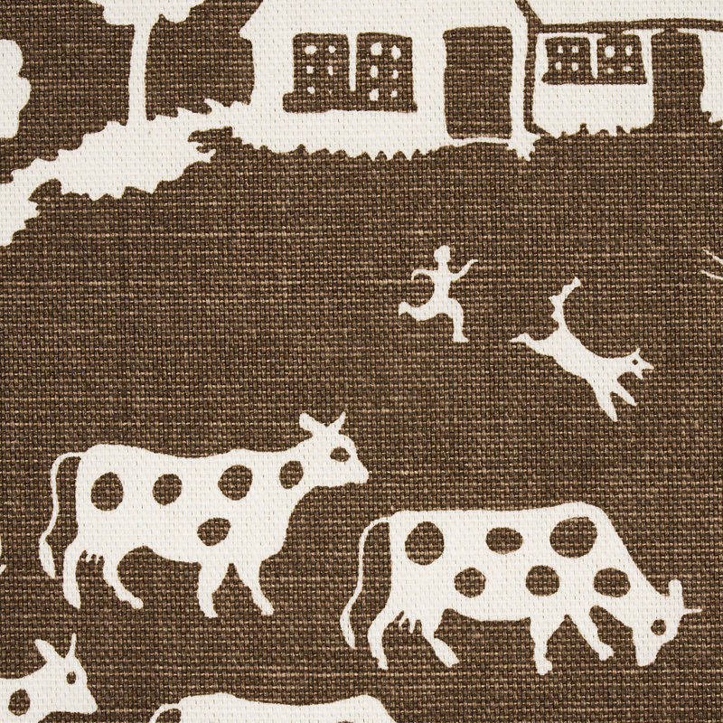 Farm Scene Fabric, Brown